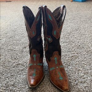 Ariat Brown and Turquoise Western Cowboy Boots